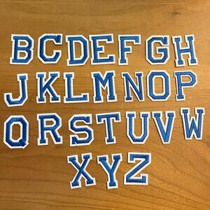 Iron On Patches 24 PCS Blue & White Alphabet (SKU: 63MI)